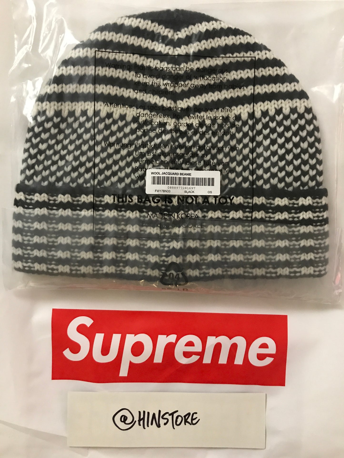 Supreme Wool Jacquard Beanie FW17 - Black